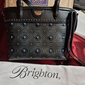 Black Brighton Small Tote with Blue Beads